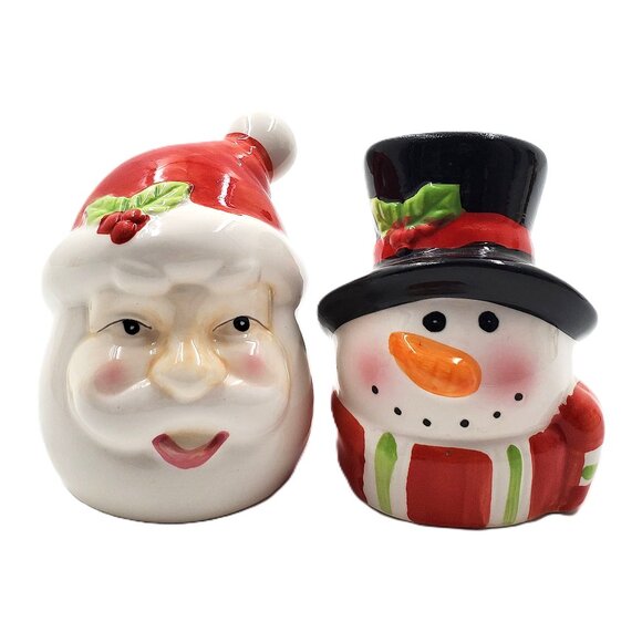 Miniature Vintage Ceramic “Santa Claus & Snowman” Salt & Pepper Shakers – NEW - Picture 1 of 3